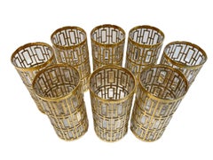 Vintage Set of 8 Imperial Glass Co. Highball Glasses in the Shoji Pattern
