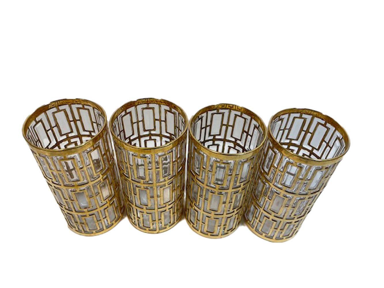 Mid-Century Modern Vintage Set of 8 Imperial Glass Co. Highball Glasses in the Shoji Pattern