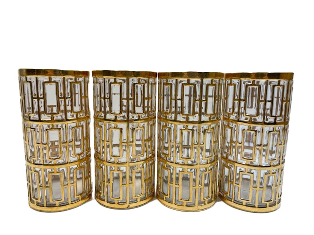American Vintage Set of 8 Imperial Glass Co. Highball Glasses in the Shoji Pattern