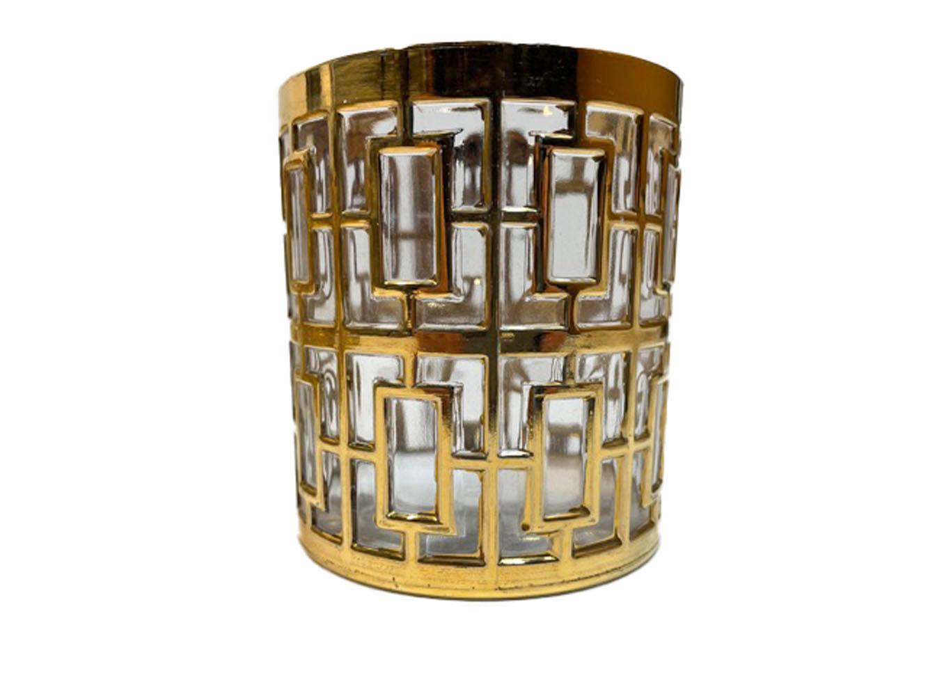 Mid-Century Modern Ensemble vintage de 8 verres Imperial Glass Company Rocks dans le motif Shoji en vente