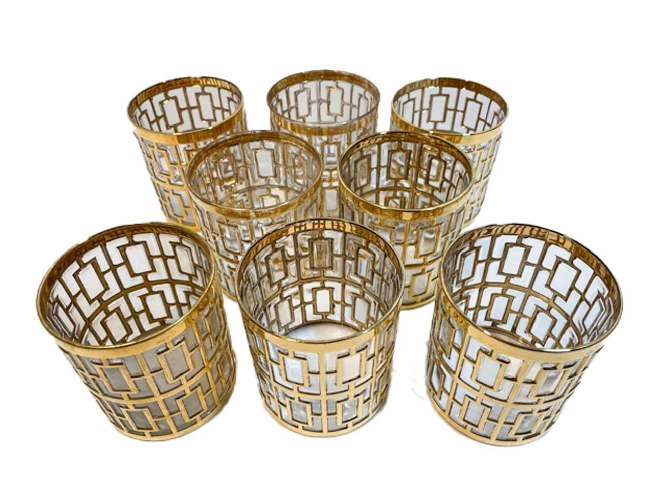 Américain Ensemble vintage de 8 verres Imperial Glass Company Rocks dans le motif Shoji en vente