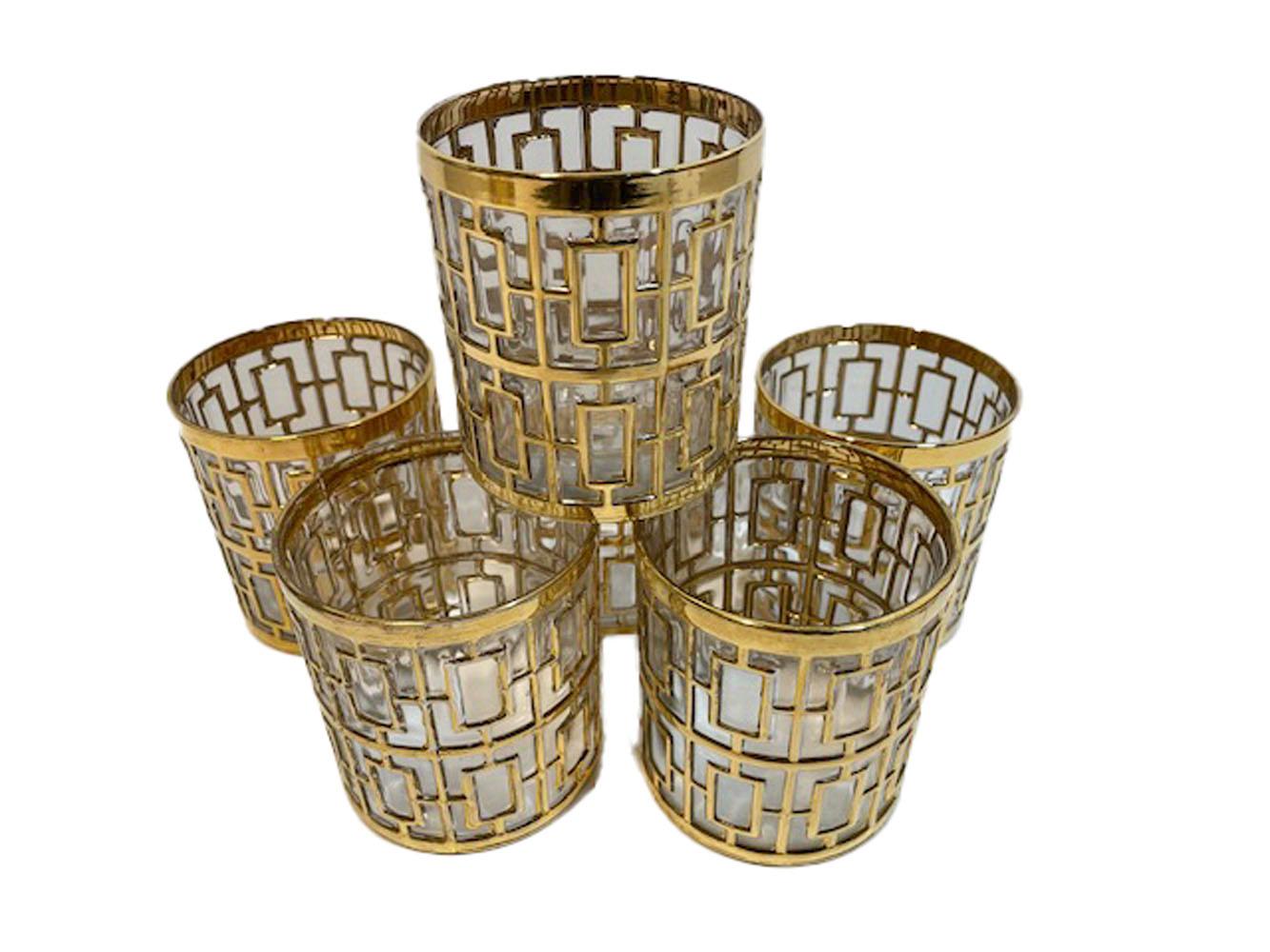 Ensemble vintage de 8 verres Imperial Glass Company Rocks dans le motif Shoji Bon état - En vente à Nantucket, MA