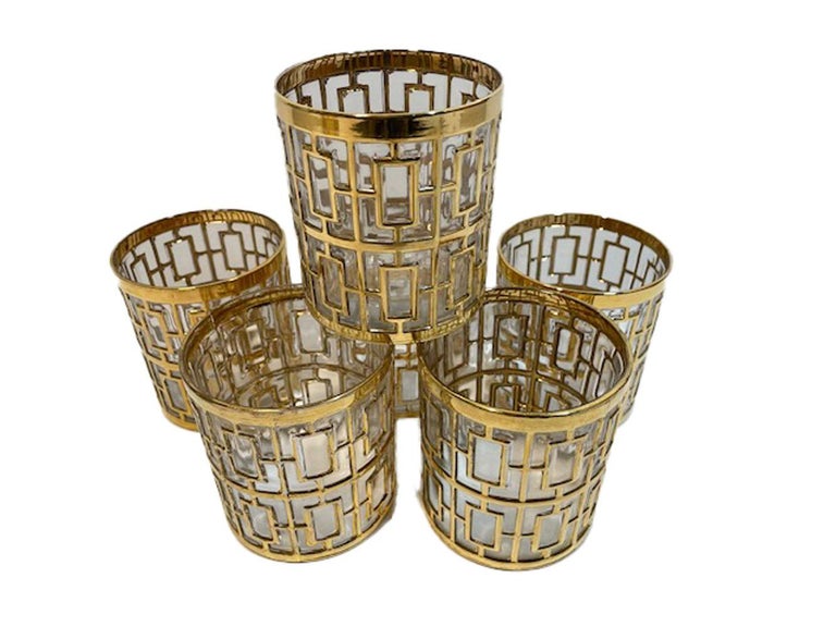 Vintage Set of 8 Imperial Glass Company Rocks Glasses in the Shoji Pattern In Good Condition For Sale In Nantucket, MA