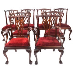 Vintage Set of 8 Mahogany Chippendale Dining Chairs, 20th Century