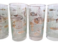 Vintage Set of 8 Marine Life Highball Glasses by Libbey Glass