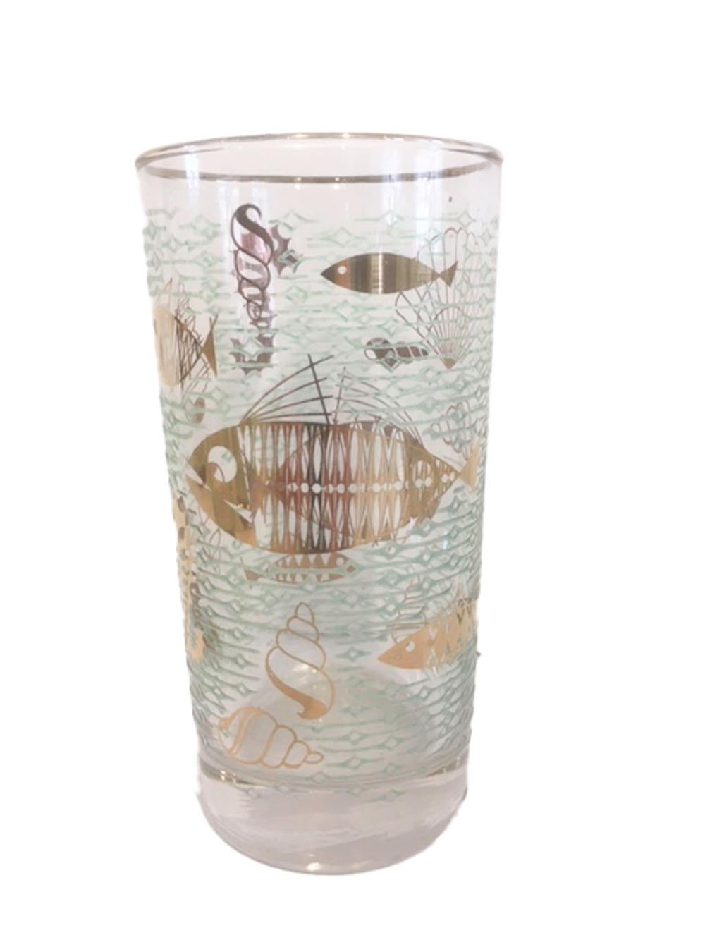 Mid-Century Modern Vintage Set of 8 Marine Life Highball Glasses by Libbey Glass
