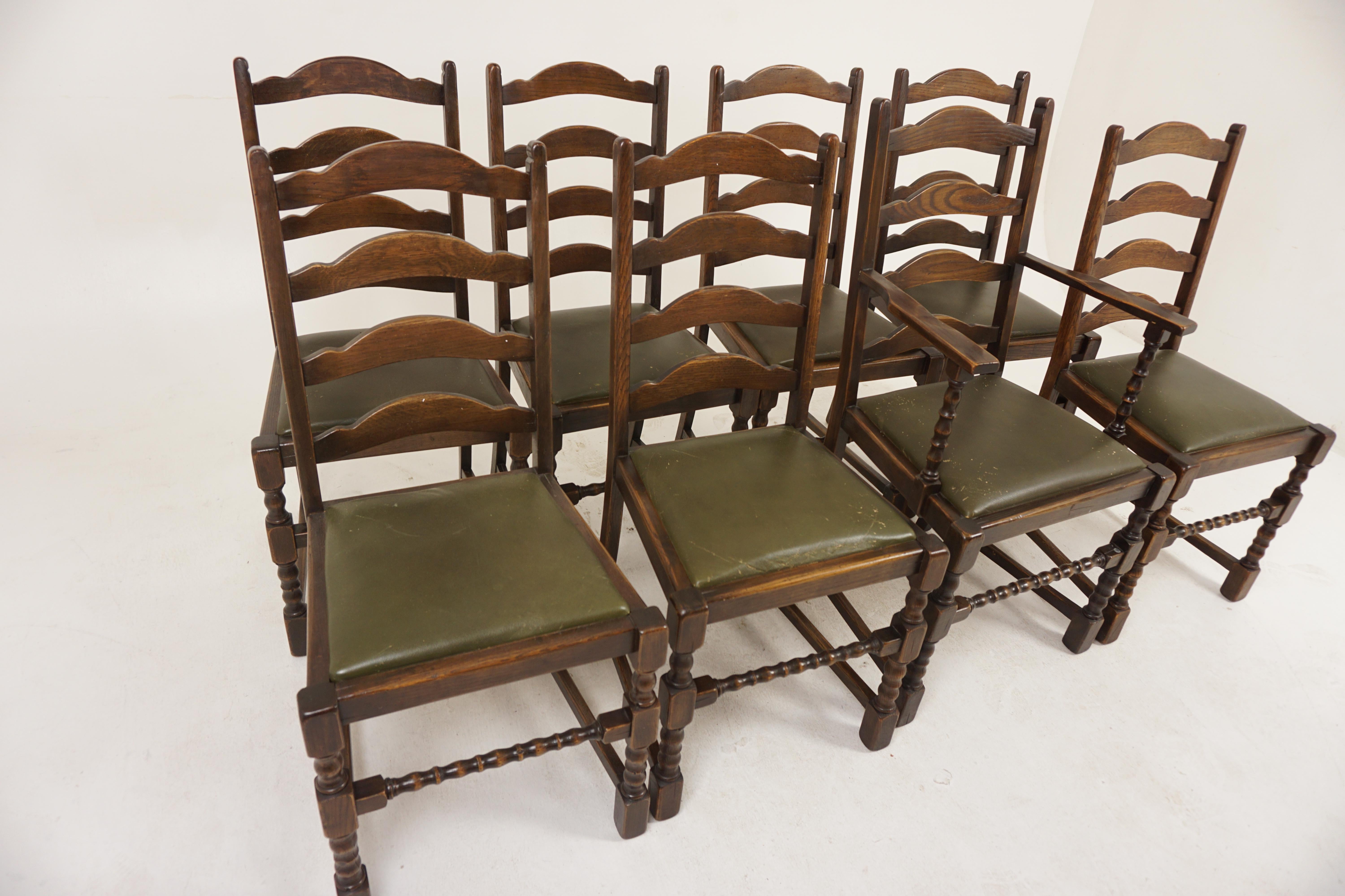 Victorian Vintage Set Of 8 Oak Ladder Back Dining Chairs, Scotland 1930, H1175