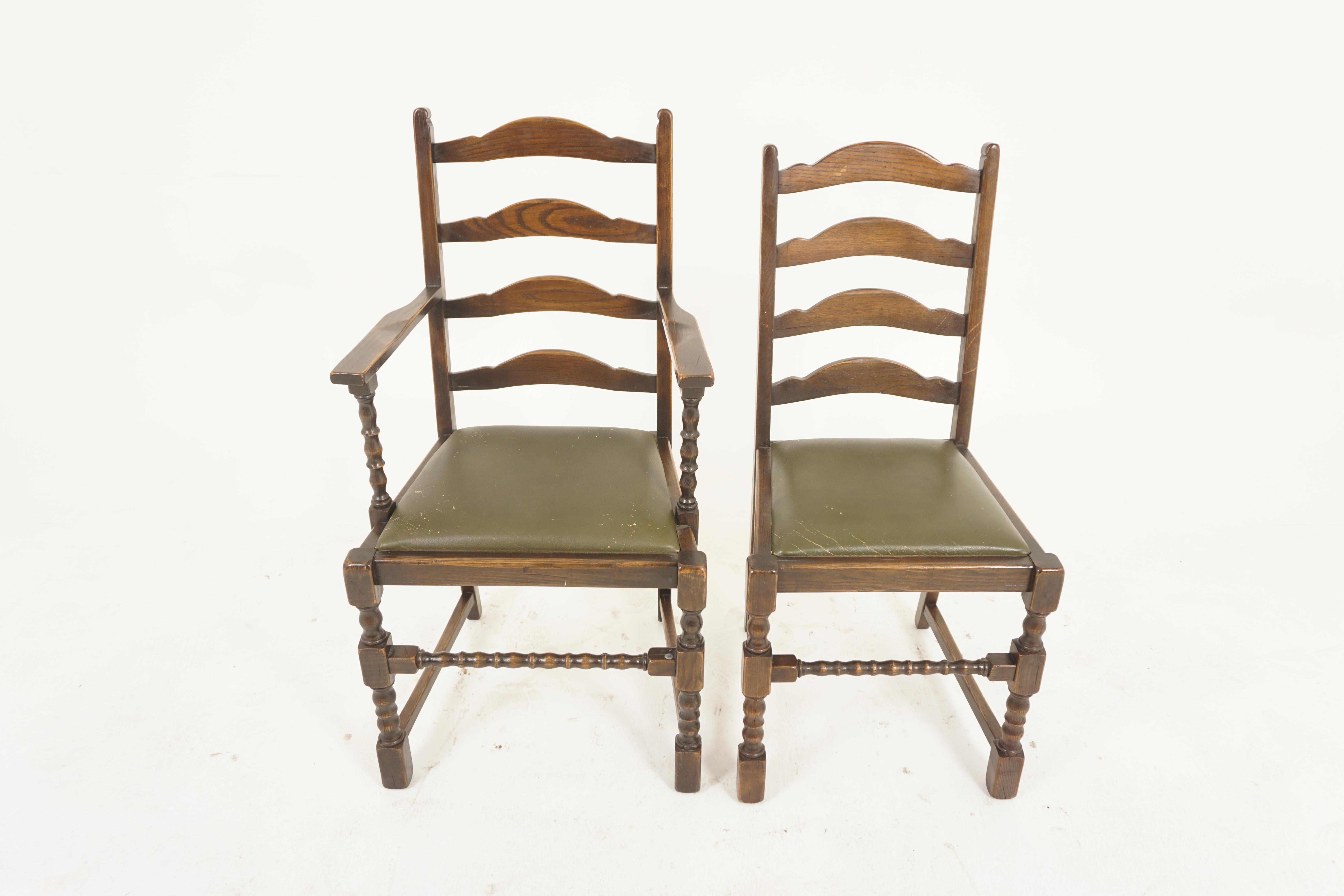 Scottish Vintage Set Of 8 Oak Ladder Back Dining Chairs, Scotland 1930, H1175