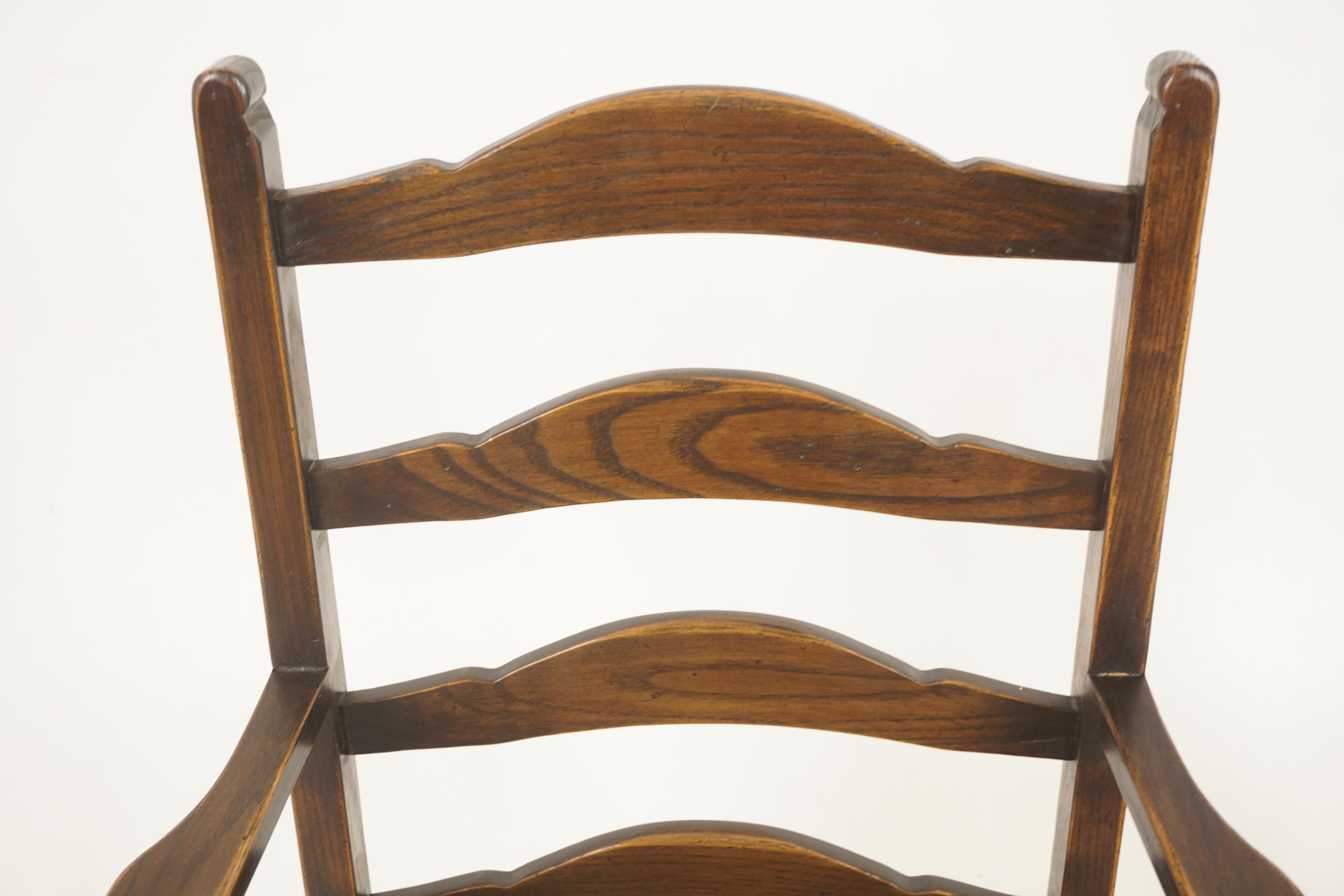 Hand-Crafted Vintage Set Of 8 Oak Ladder Back Dining Chairs, Scotland 1930, H1175