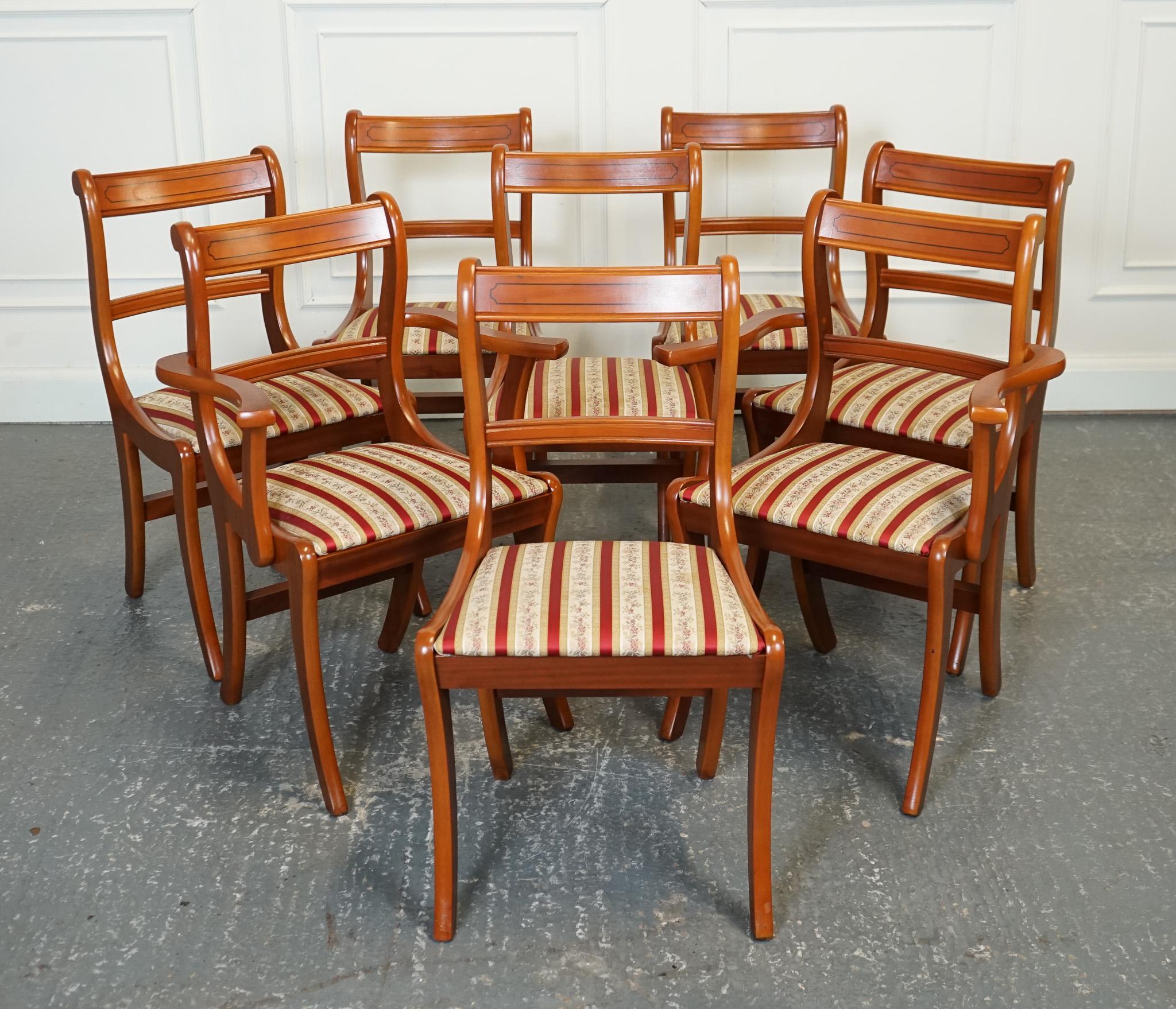 Antiques of London



We are delighted to offer for sale this Lovely Set of 8 Yew Wood Dining Chairs.

The set of 8 dining chairs features a stunning combination of yew wood frames with stripe upholstery. This luxurious collection includes 6