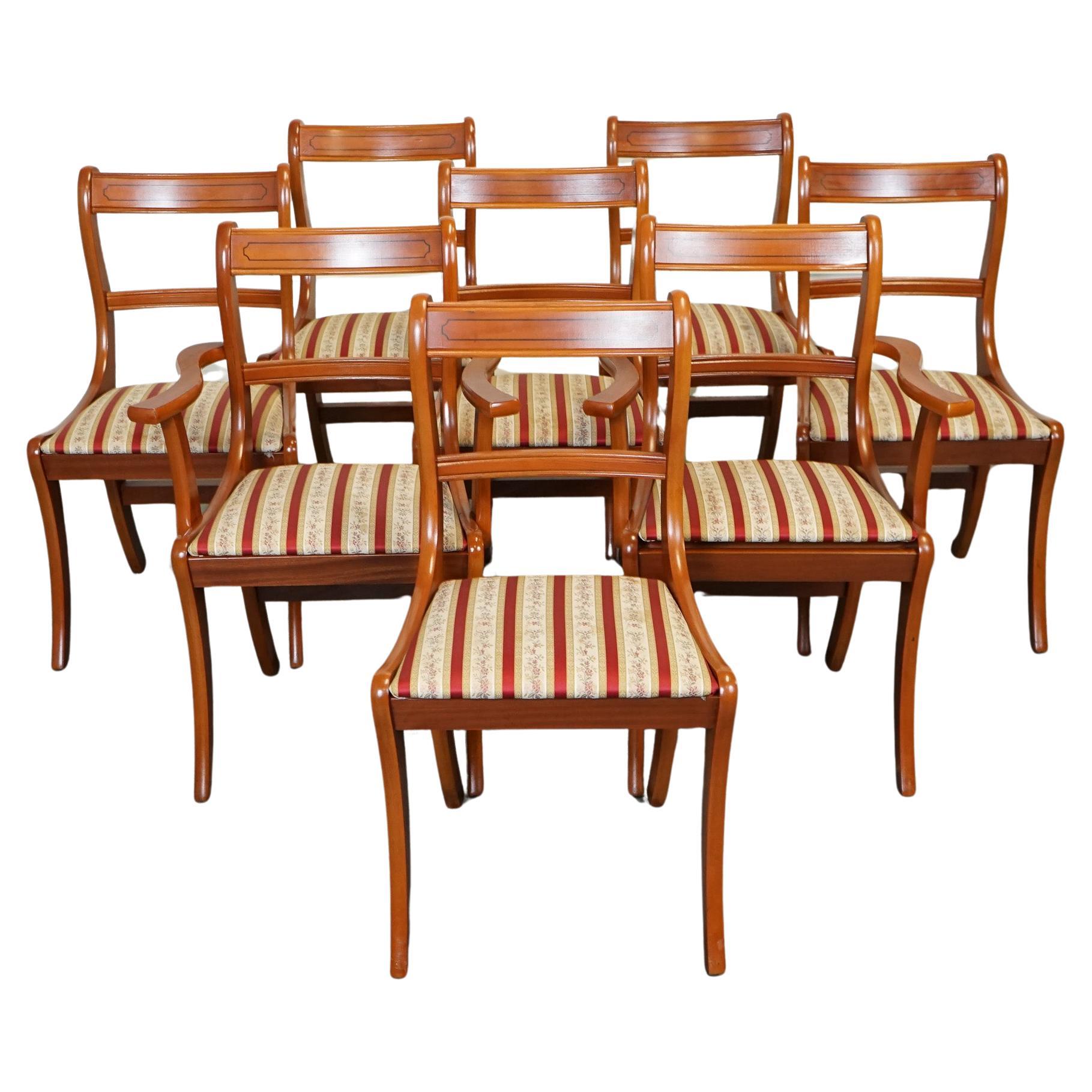 VINTAGE SET OF 8 YEW WOOD DINING CHAiRS J1 For Sale