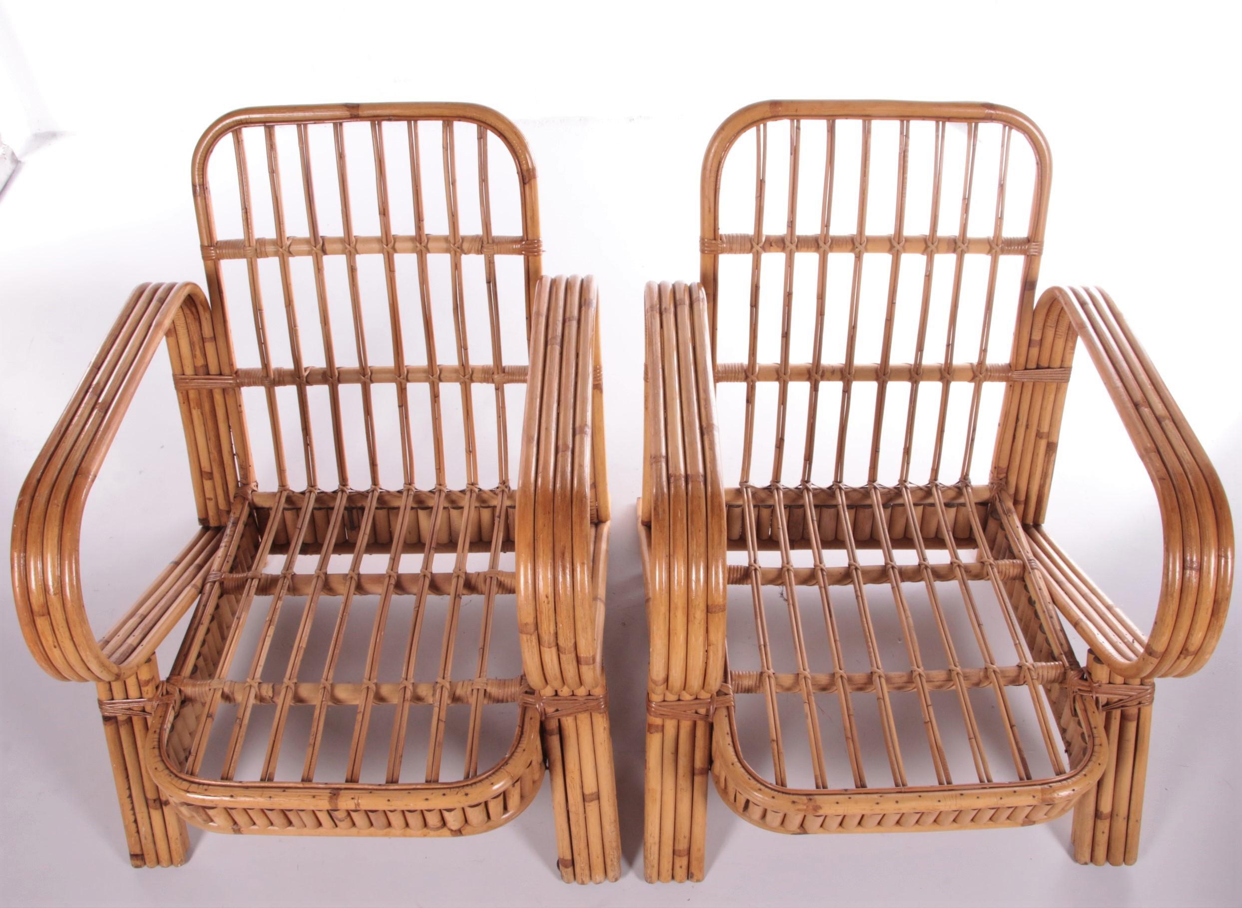 Vintage Set of Bamboo Lounge Armchairs by Paul Frankl, 1960s 3