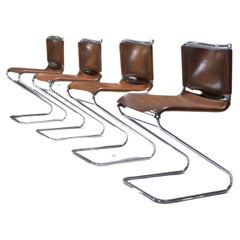 Vintage set of ‘Biscia’ dining chair in leather by Pascal Mourgue for Steiner