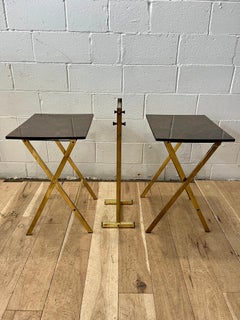 Vintage Set of Brass and Faux Tortoise Snack Tables with Stand