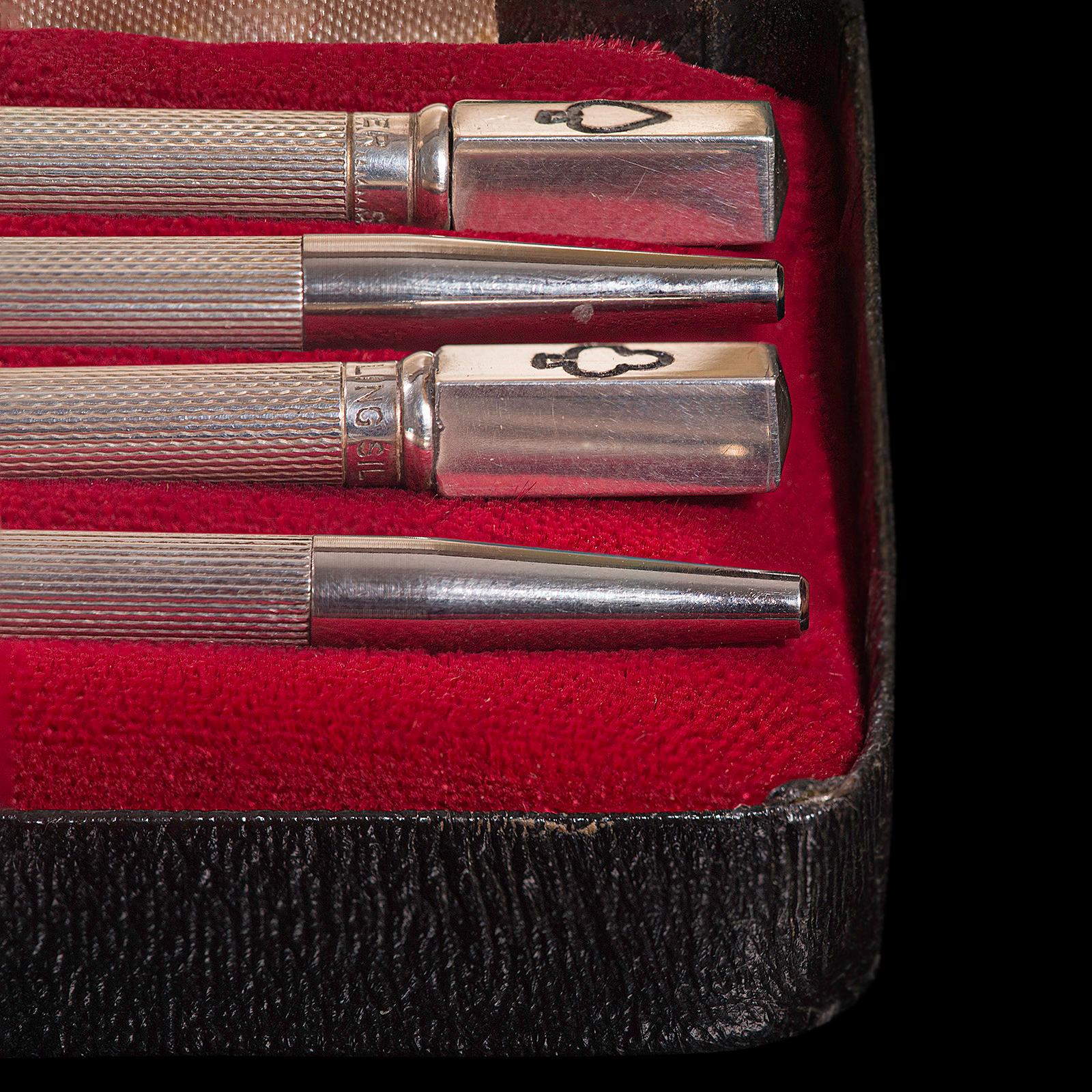 Vintage Set of Bridge Pencils, English, Sterling Silver, Games, Mid 20th Century For Sale 5
