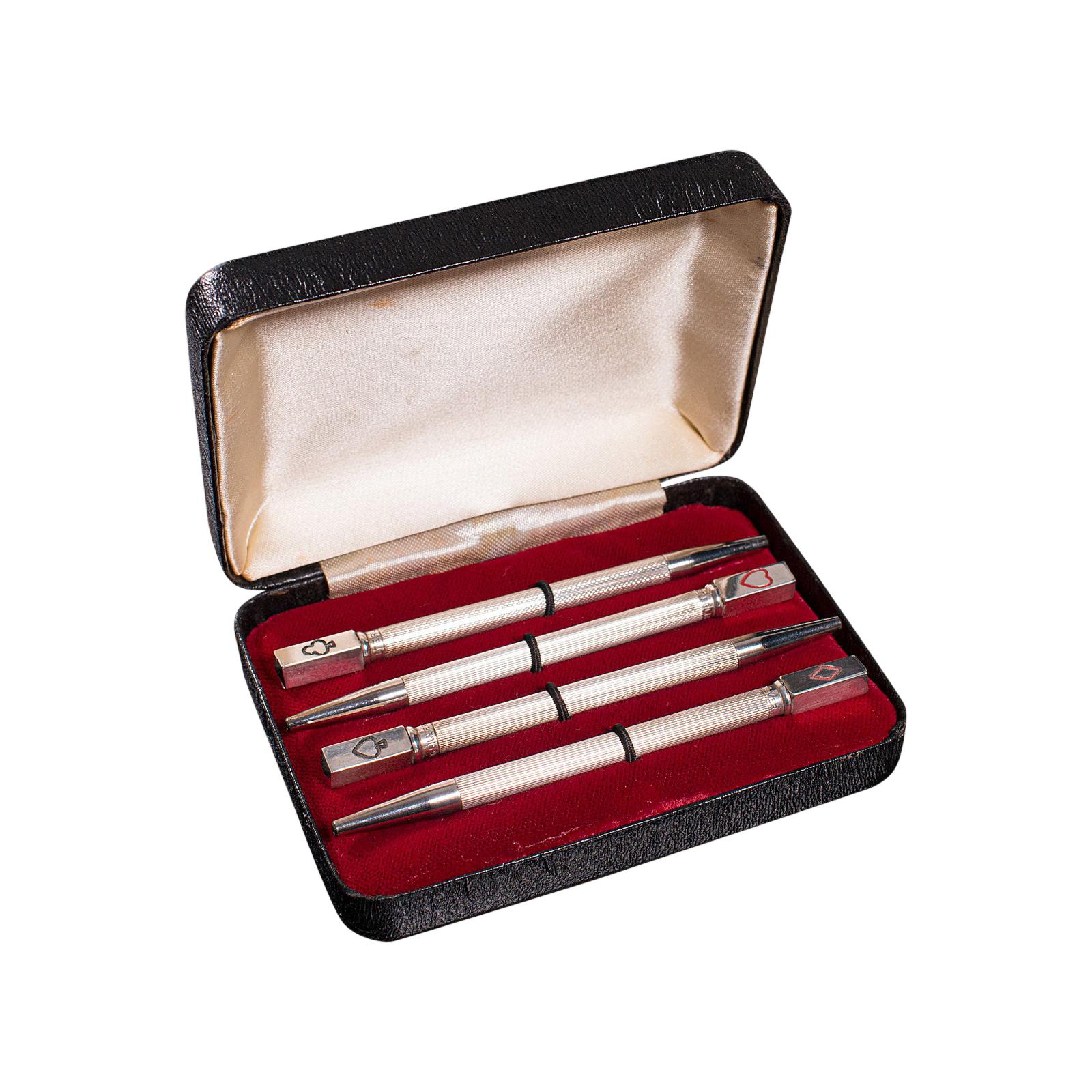 Vintage Set of Bridge Pencils, English, Sterling Silver, Games, Mid 20th Century For Sale