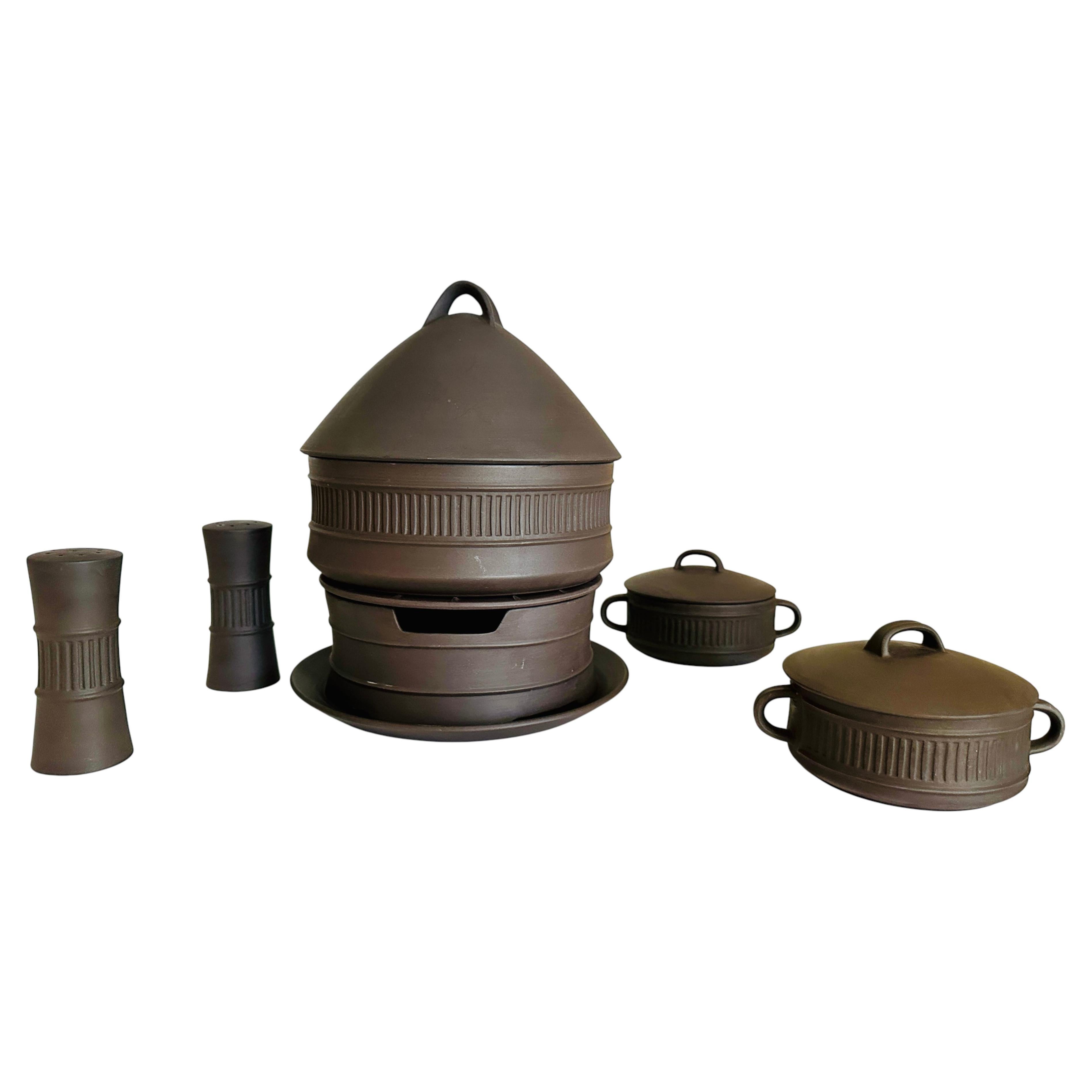 Vintage Set Of Brown Smooth Flamestone Designed By Jens Quistgaard For Dansk For Sale