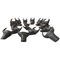 Vintage Set of Bull Napkin Rings in Ebonized Wood, Spain, 1970s