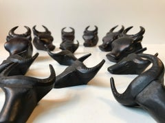 Vintage Set of Bull Napkin Rings in Ebonized Wood, Spain, 1970s