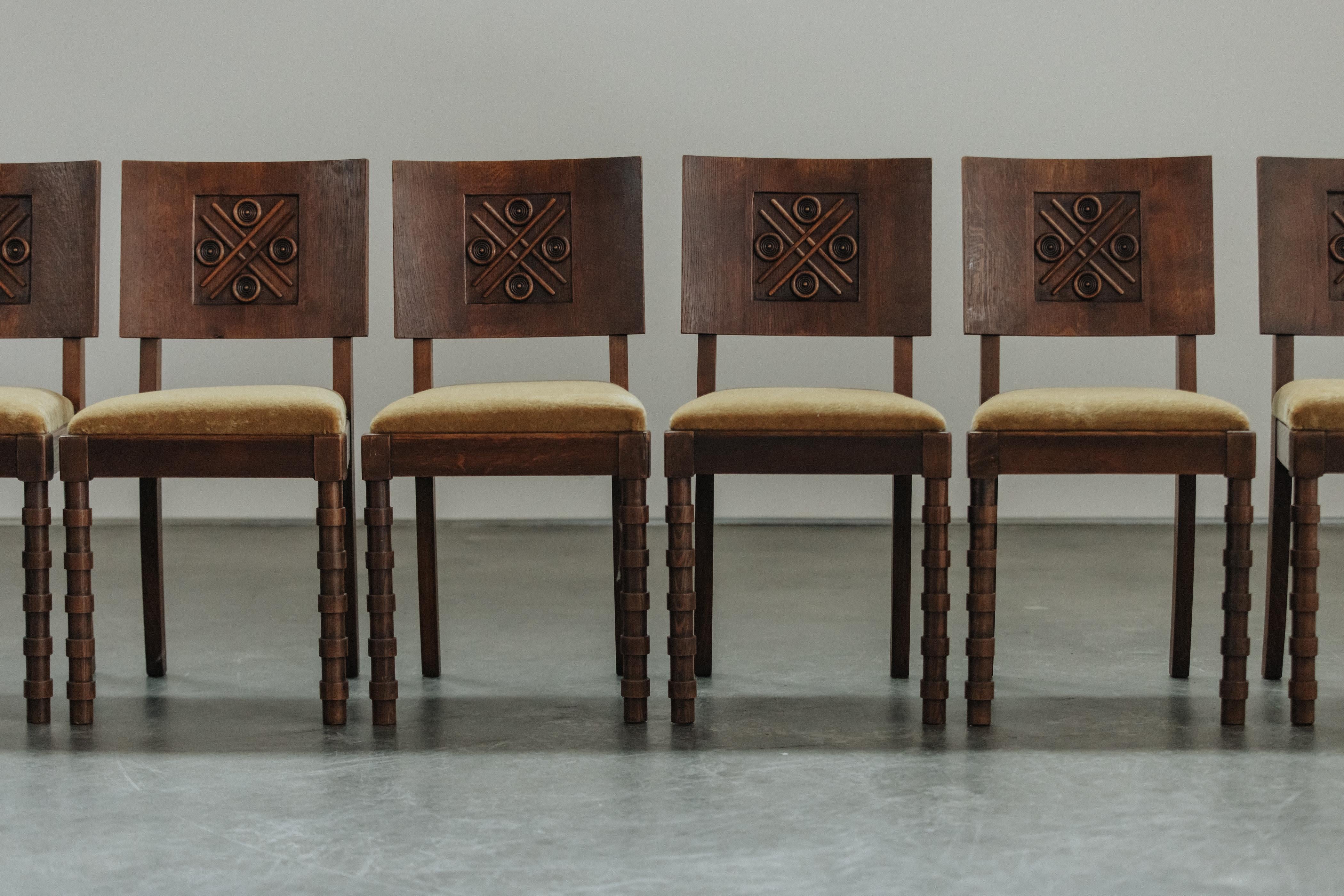 Oak Vintage Set Of Charles Dudouyt Dining Chairs From France, Circa 1960 For Sale