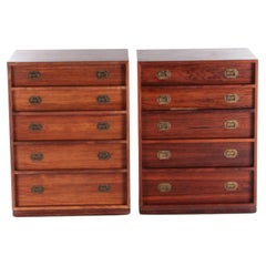 Vintage Set of Chests of Drawers with Gold Colored Handles, 1960s