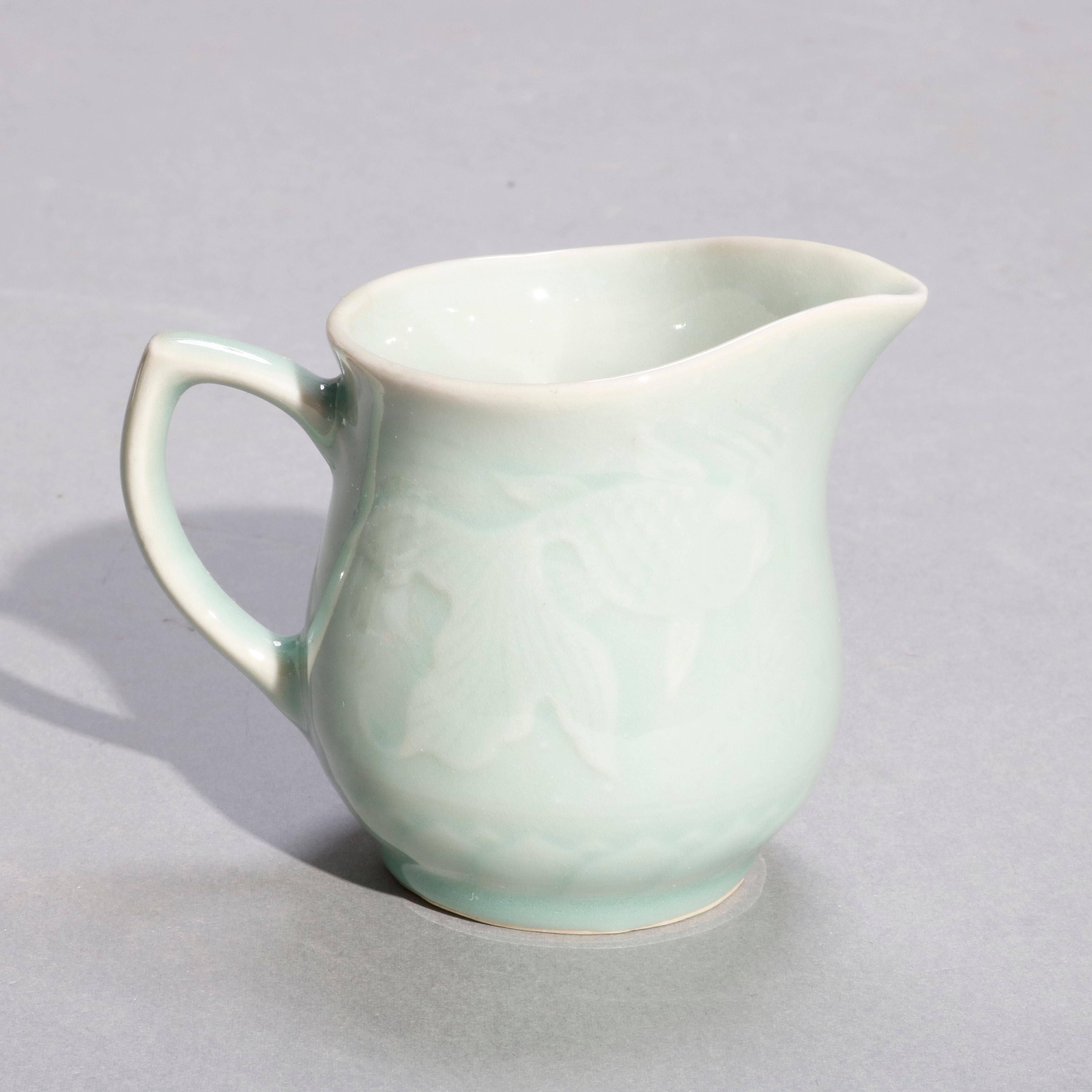 Vintage Set of Chinese Celedon Porcelain Koi Fish Dinnerware, 20th Century 1