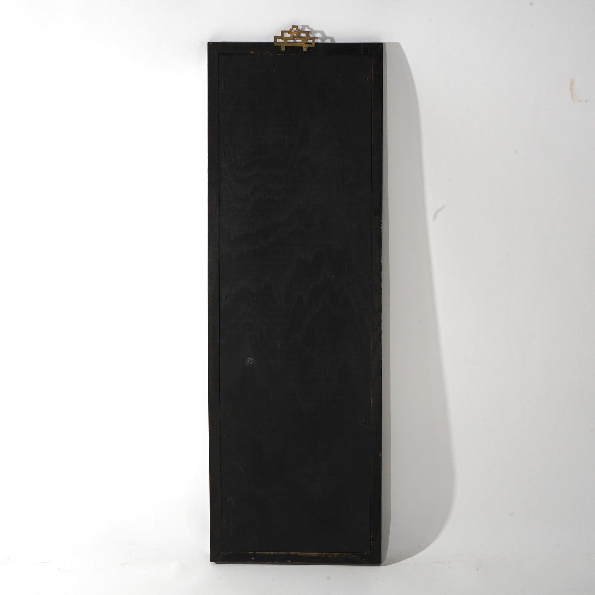 Set vintage di pannelli da parete cinesi ebanizzati con disegni di pietre dure intagliate C1940 3