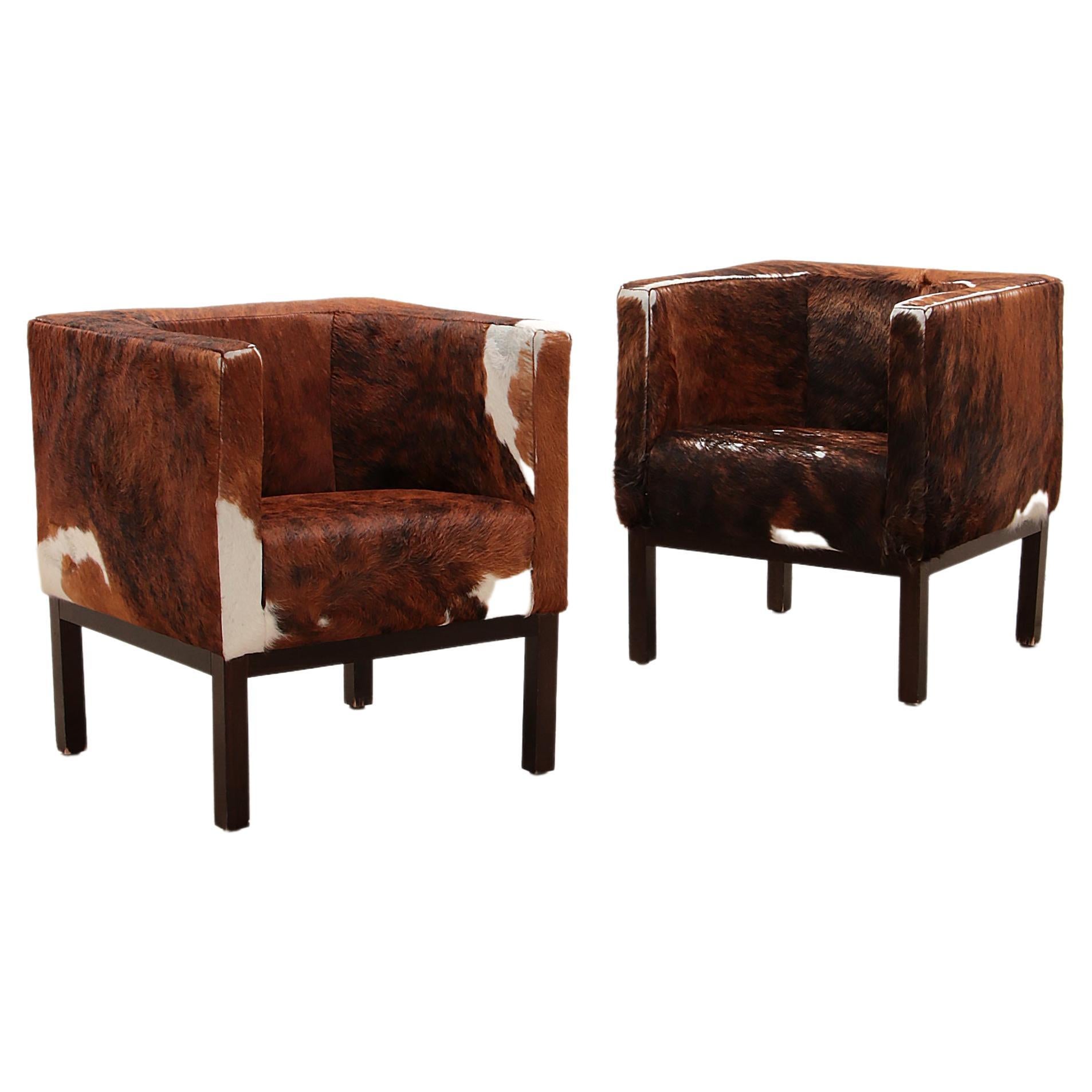 Vintage Set of Cowhide Armchairs, 1970 For Sale