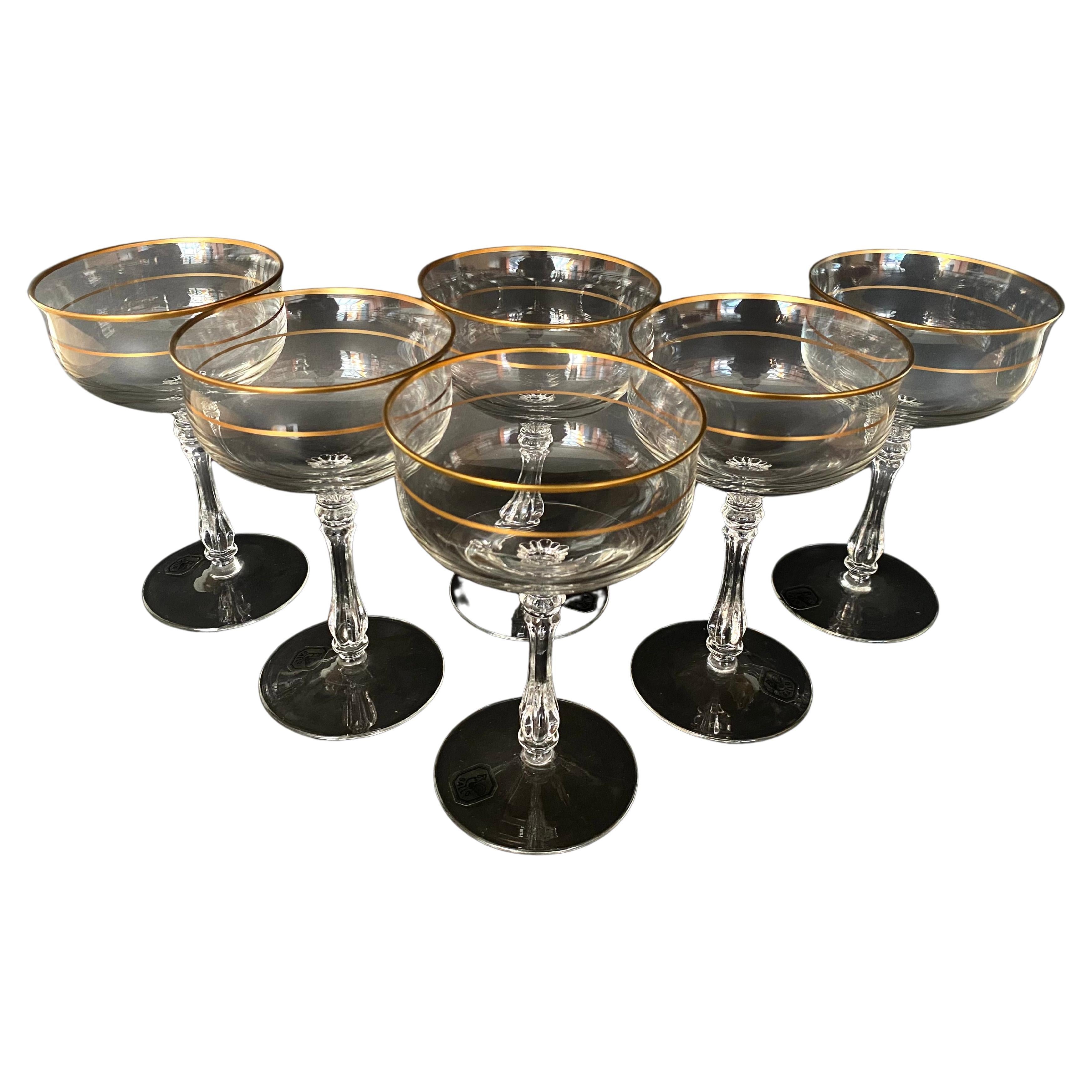 Vintage Set of Crystal Champagne/Cocktail Glasses by Gallo, Germany, 1970s For Sale