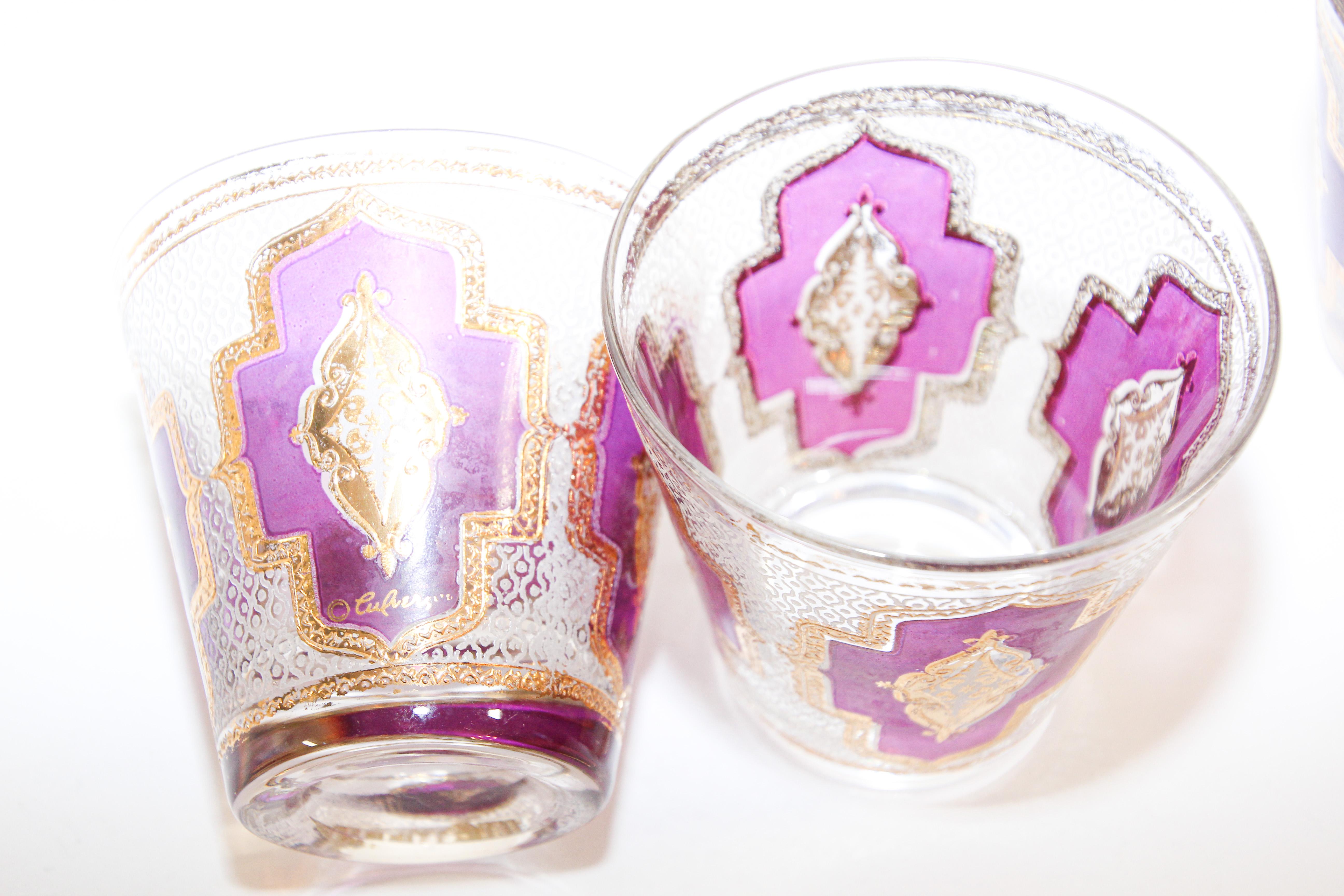 Vintage Set of Culver Glasses with 22-Karat Gold Amethyst Moorish Design 9