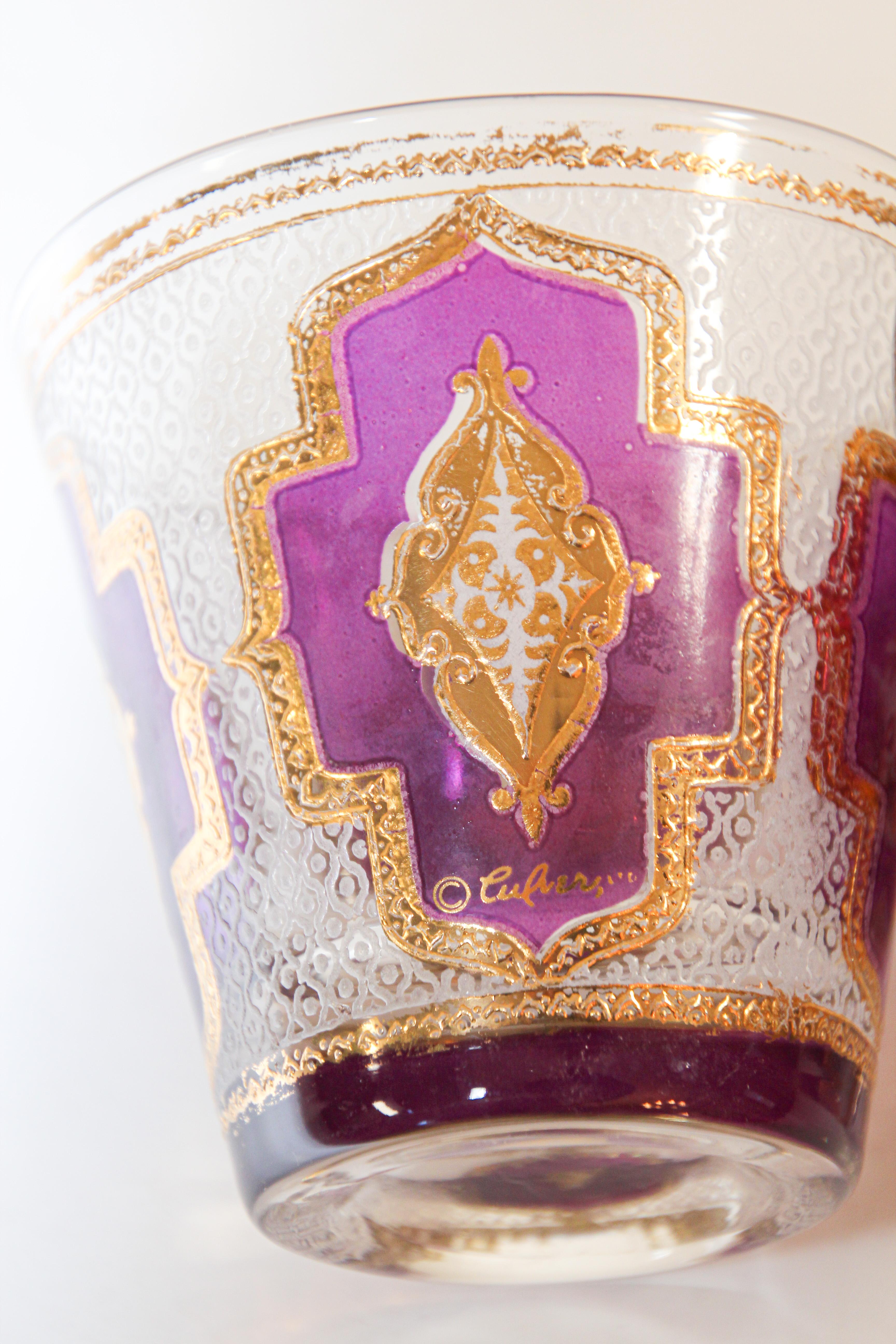 Vintage Set of Culver Glasses with 22-Karat Gold Amethyst Moorish Design 10