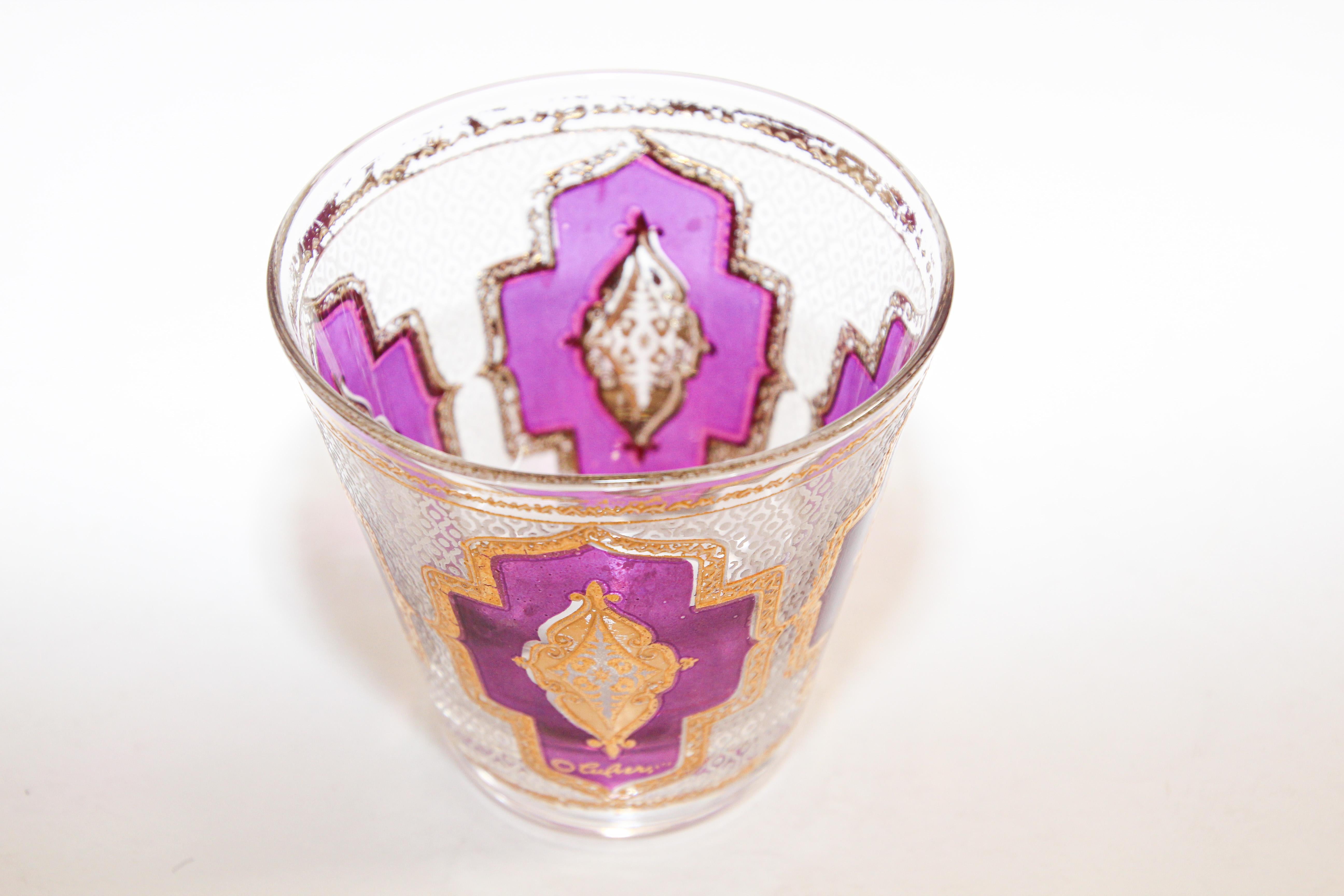 Vintage Set of Culver Glasses with 22-Karat Gold Amethyst Moorish Design 2