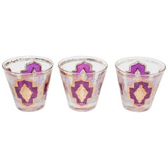 Vintage Set of Culver Glasses with 22-Karat Gold Amethyst Moorish Design