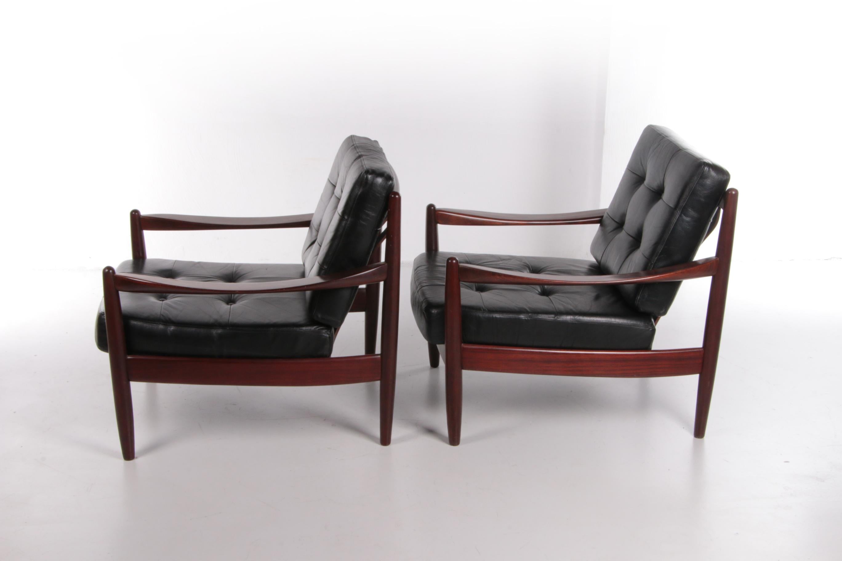 Mid-Century Modern Vintage Set of Dark Wooden Danish Armchairs, 1960s For Sale