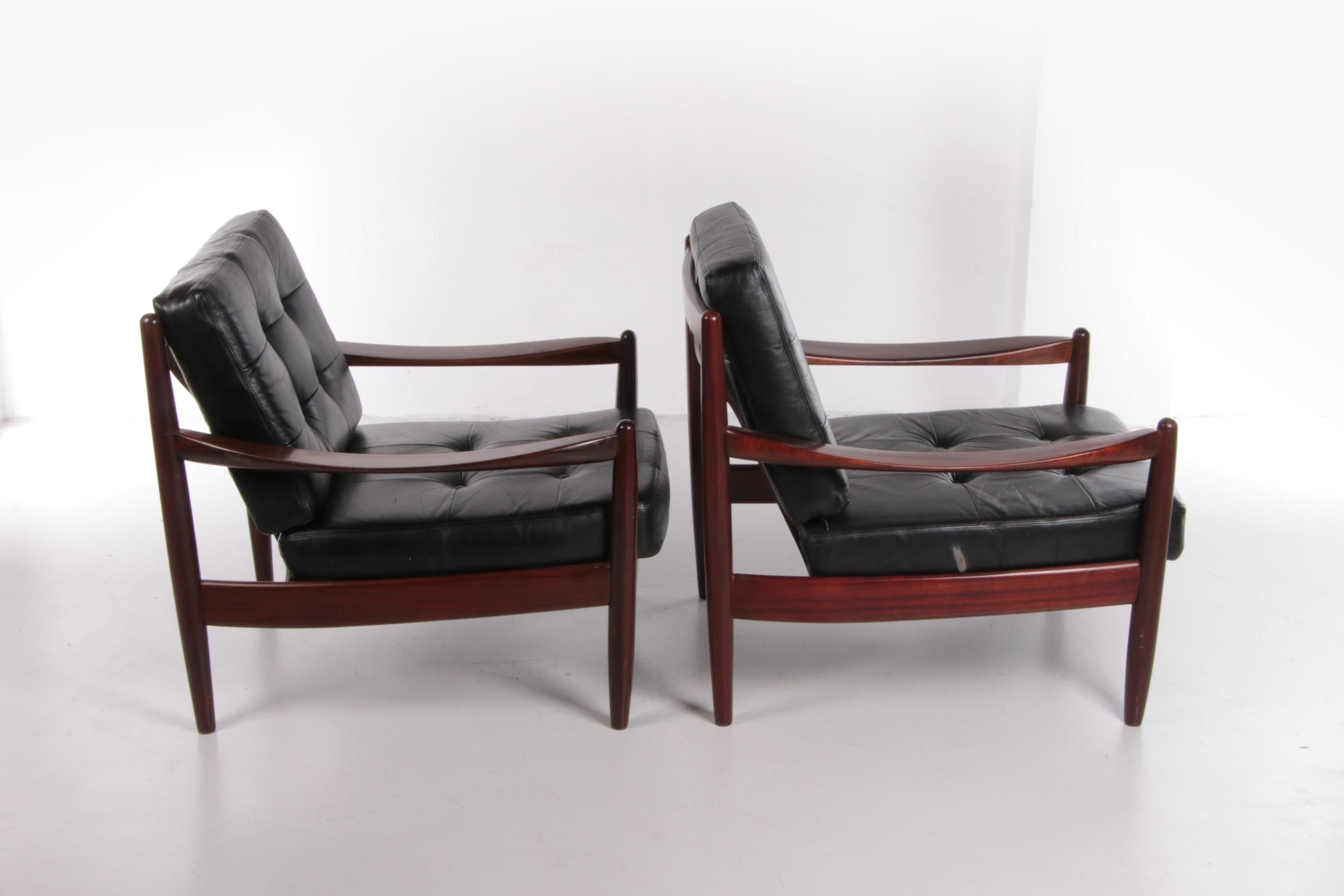 Mid-20th Century Vintage Set of Dark Wooden Danish Armchairs, 1960s For Sale