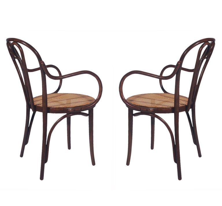 Polish Vintage Set of Eight Bentwood and Cane Seat Armchair Dining Chairs by Thonet For Sale