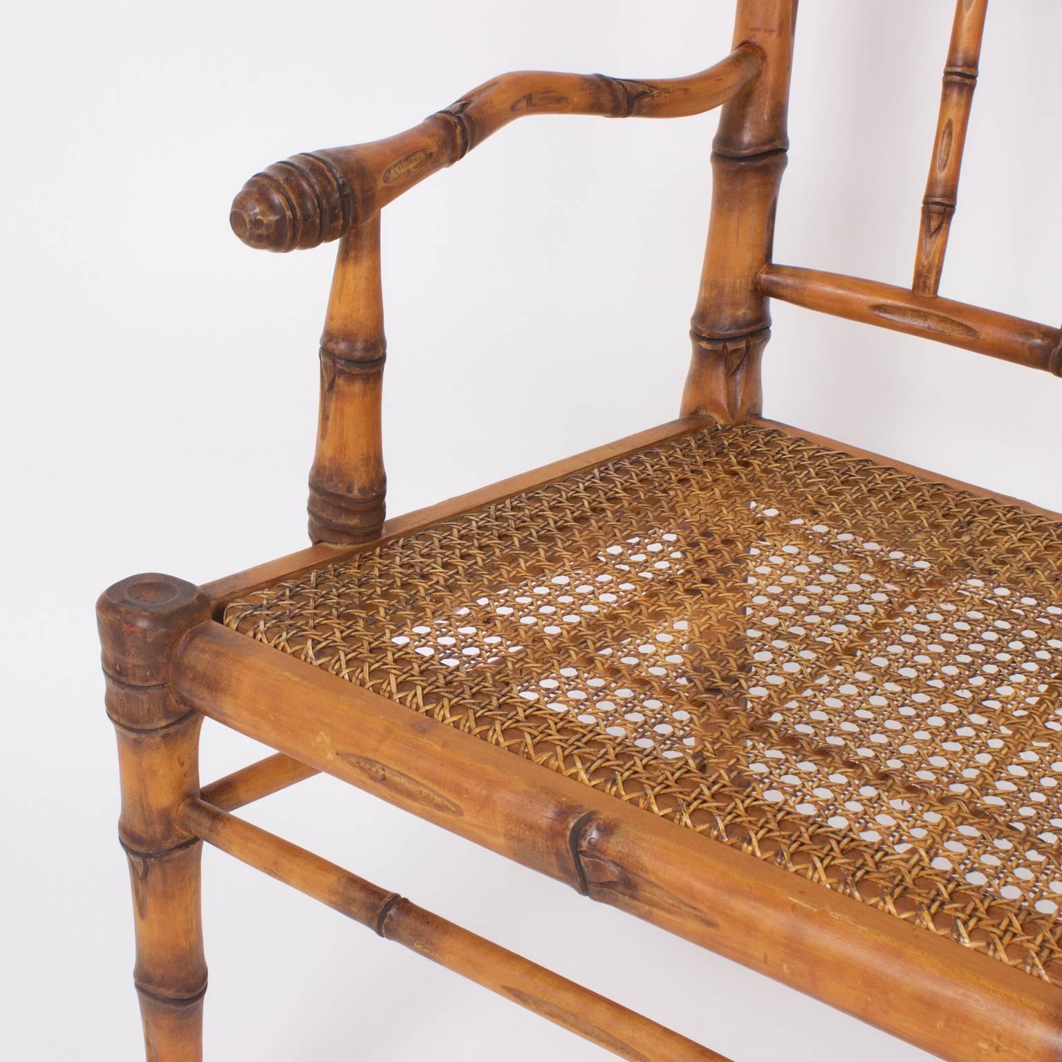 Vintage Set of Eight Carved Wood Faux Bamboo Chairs In Good Condition In Palm Beach, FL
