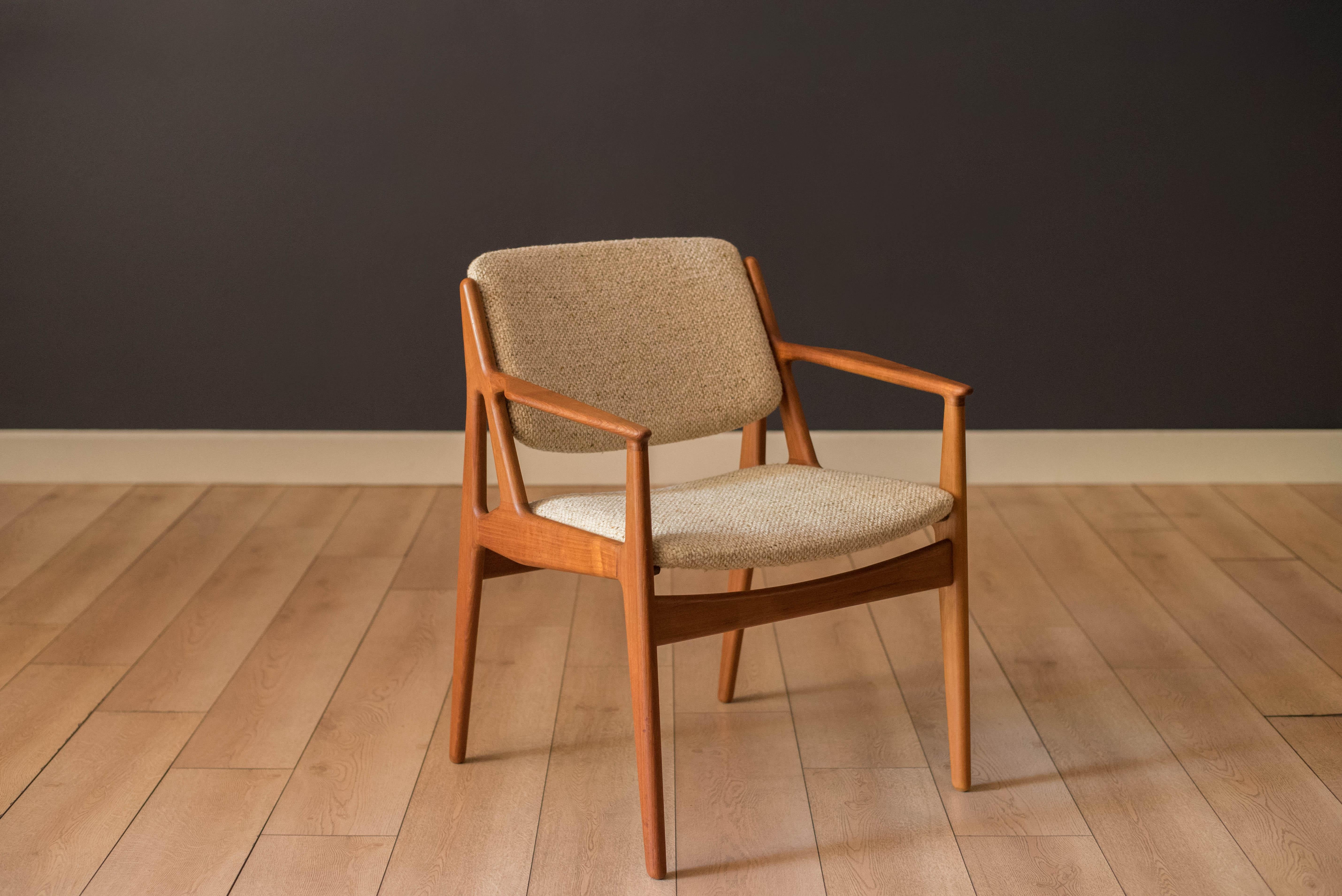 Fabric Vintage Set of Eight Danish Ella Teak Tilt Back Dining Chairs by Arne Vodder