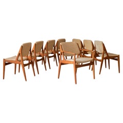 Set vintage di otto sedie da pranzo con schienale inclinato in teak danese Ella di Arne Vodder