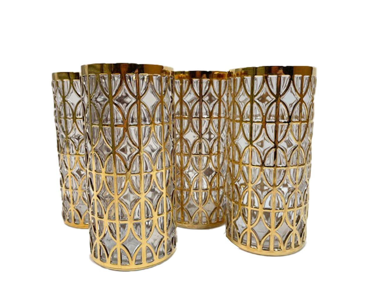 20ième siècle Ensemble vintage de huit verres longs Tabique de Oro en verre impérial en vente