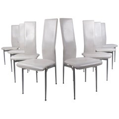 Vintage Set of Eight Italian Modern Leather High Back Dining Chairs