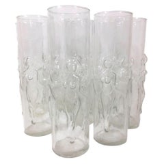 Vintage Set of Eight Libbey Molded Glass "Le Femme" Zombie Glasses