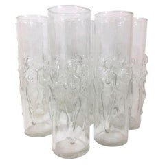 Vintage Set of Eight Libbey Molded Glass "Le Femme" Zombie Glasses
