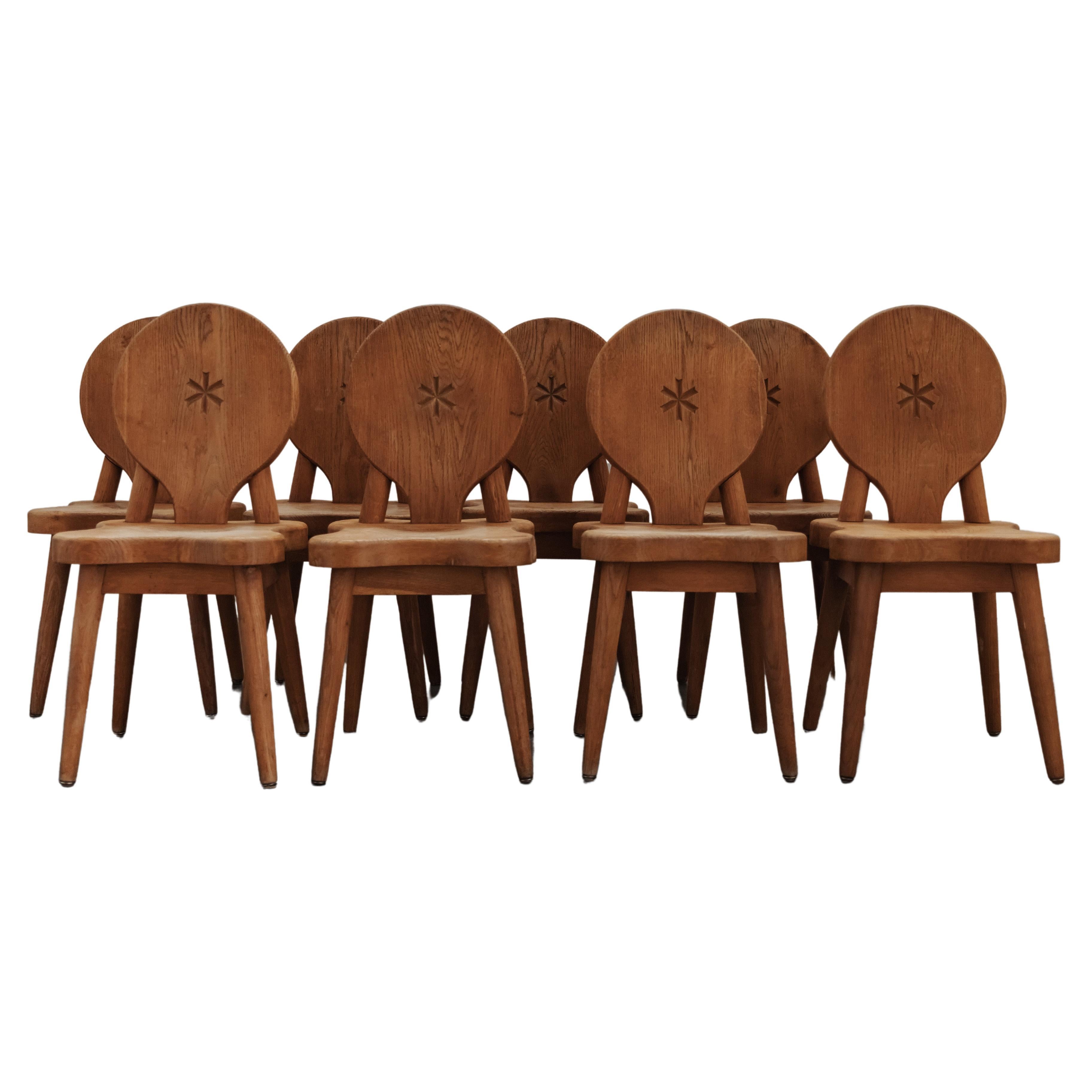 Vintage Set Of Eight Oak Dining Chairs From France, Circa 1960