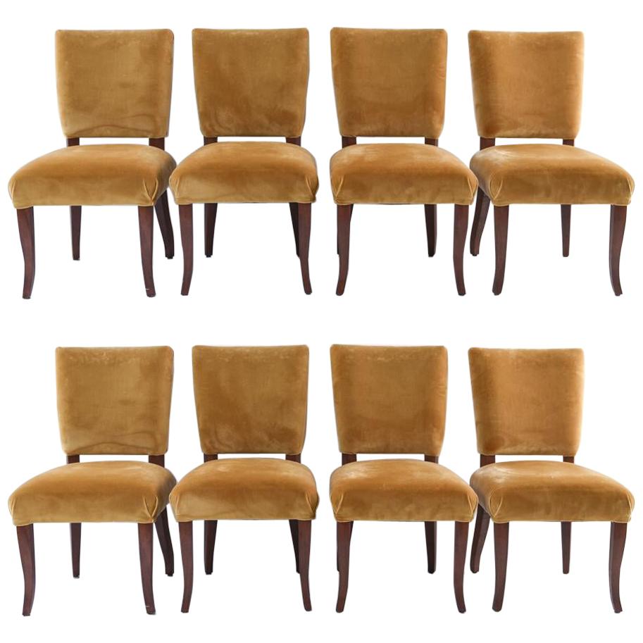 Vintage Set of Eight Side Chairs in Silk Velvet