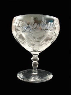 Vintage Set of Eight Wheel Cut Crystal Champagne Coupes - Circa 1930's