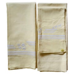 Vintage Set of Embroidered Bed Linen Full/Queen Flat Sheets/Pillowcases