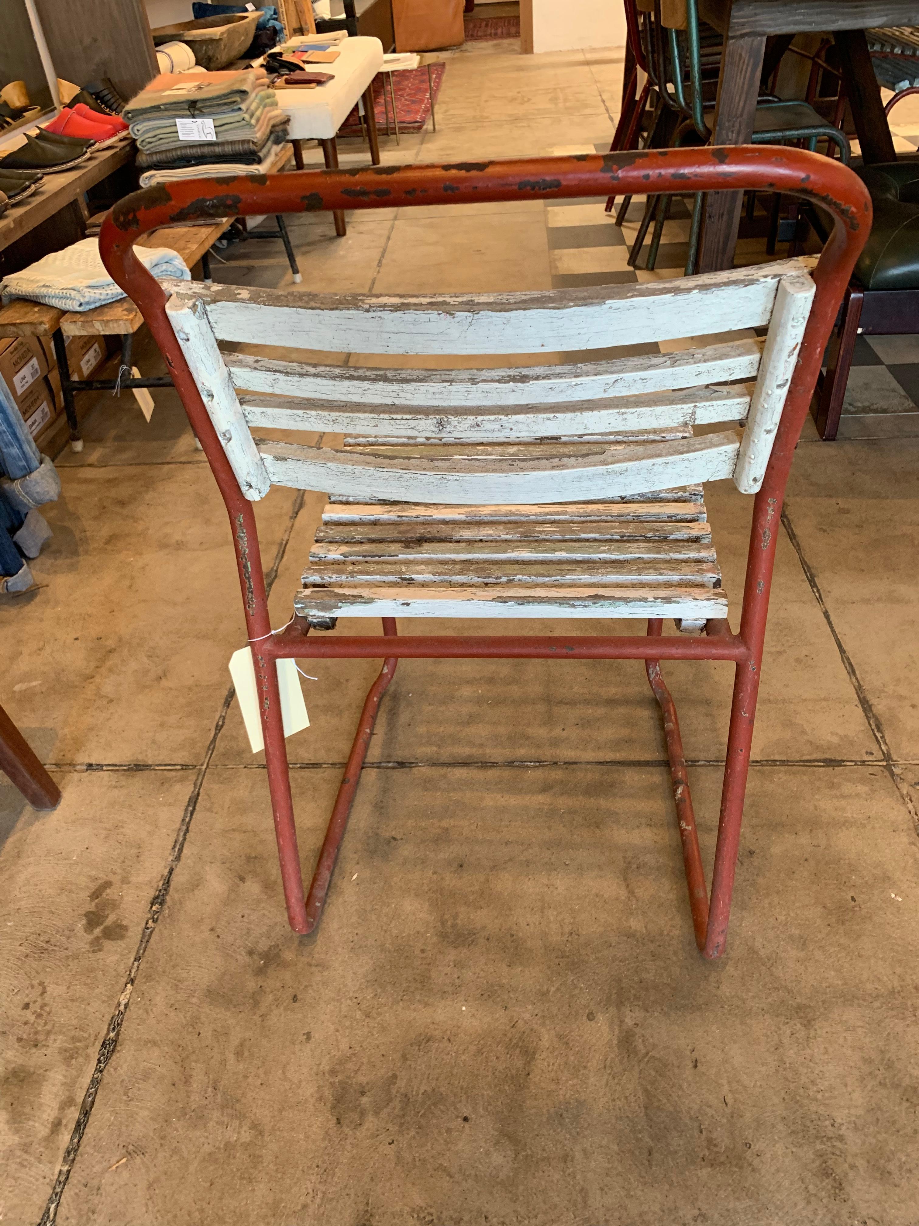 Set Of European Metal And Wood Outdoor Dining Chairs For Sale At 1stdibs