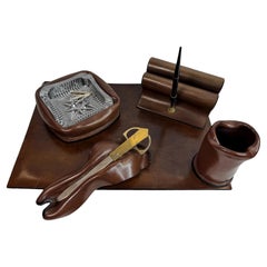 Vintage Set of Five Leather Desk Accessories, Mid 20th Century Italy 1950s