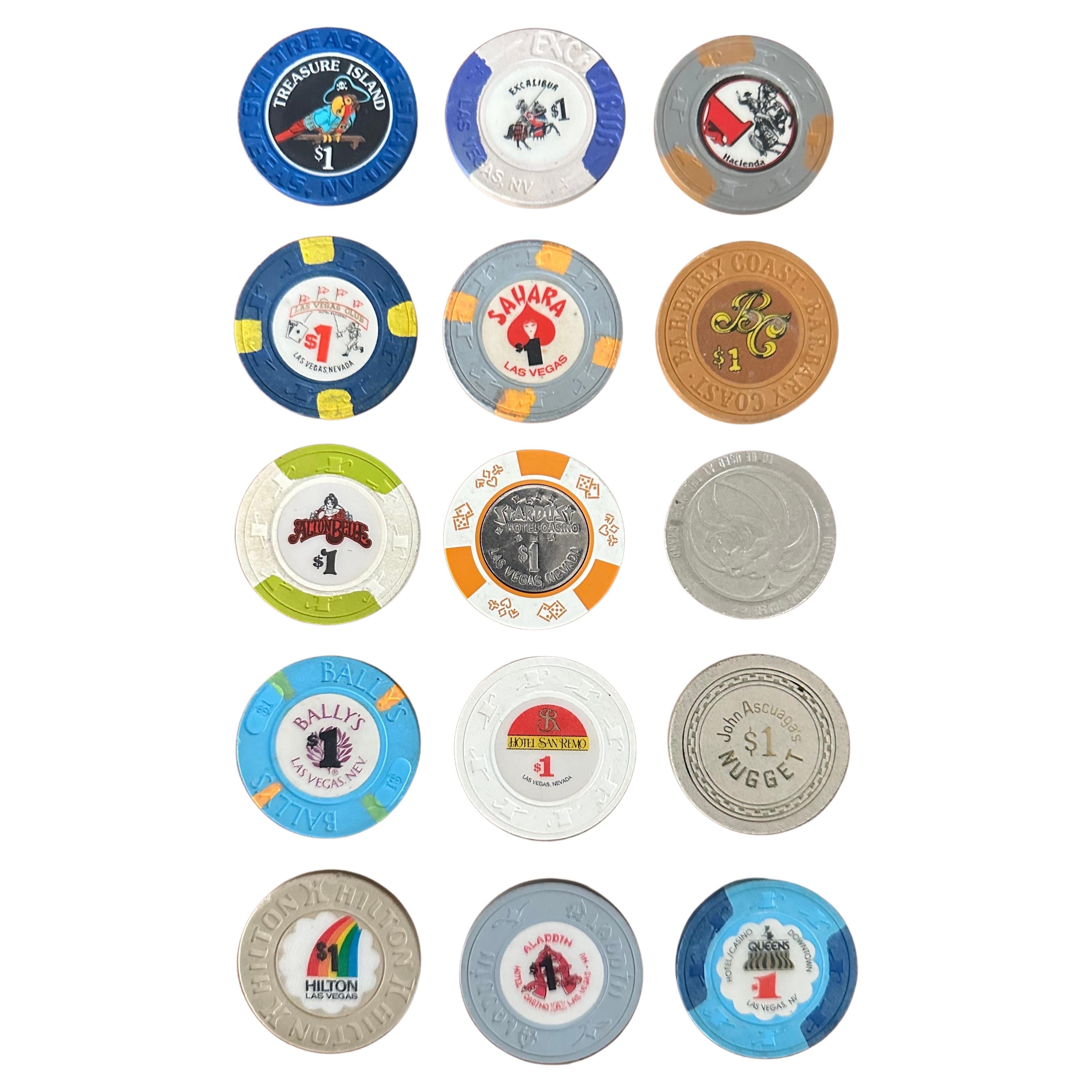 Vintage Set of Fifteen Las Vegas $1 Poker Chips For Sale 3